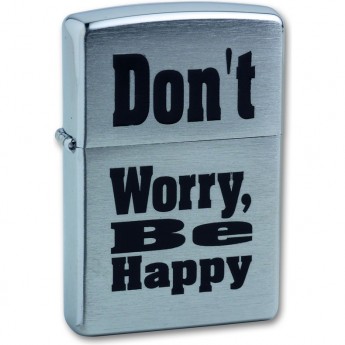 Зажигалка ZIPPO Don`t Worry, с покрытием Brushed Chrome, латунь/сталь, серебристая, 38x13x57 мм Зажигалка ZIPPO Don`t Worry, с покрытием Brushed Chrome, латунь/сталь, серебристая, 38x13x57 мм